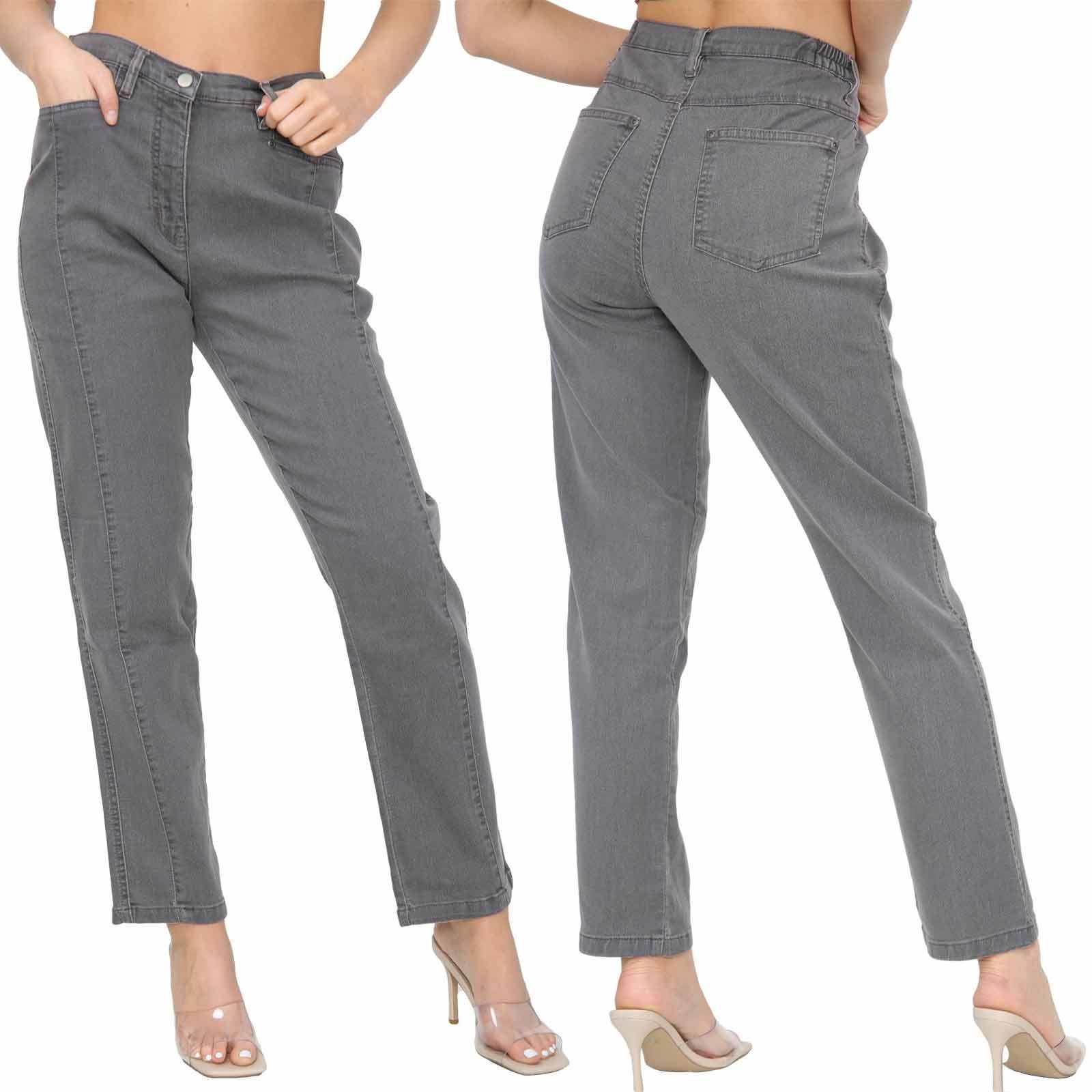 Womens Denim Jeans Stretchy Straight Leg Half Elasticated Mid Rise Pants Trouser - Picture 7 of 12