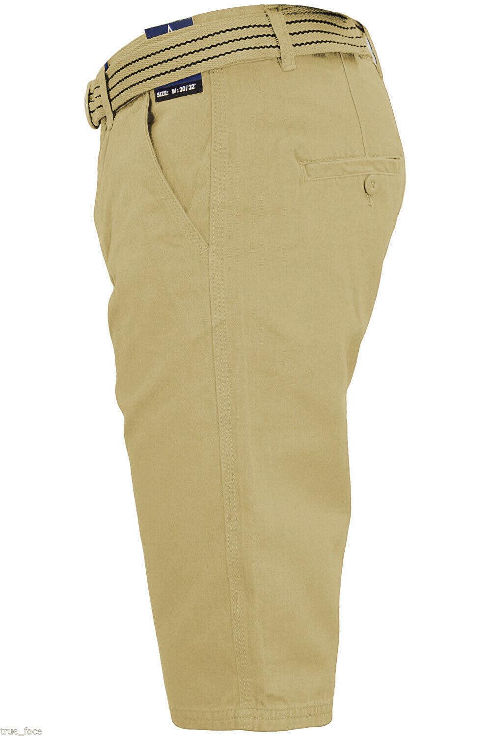 Herren Chino Shorts Freizeit Halb Hose 100% Baumwolle Sommer Jeans Frei Webgürtel - Bild 9 von 79