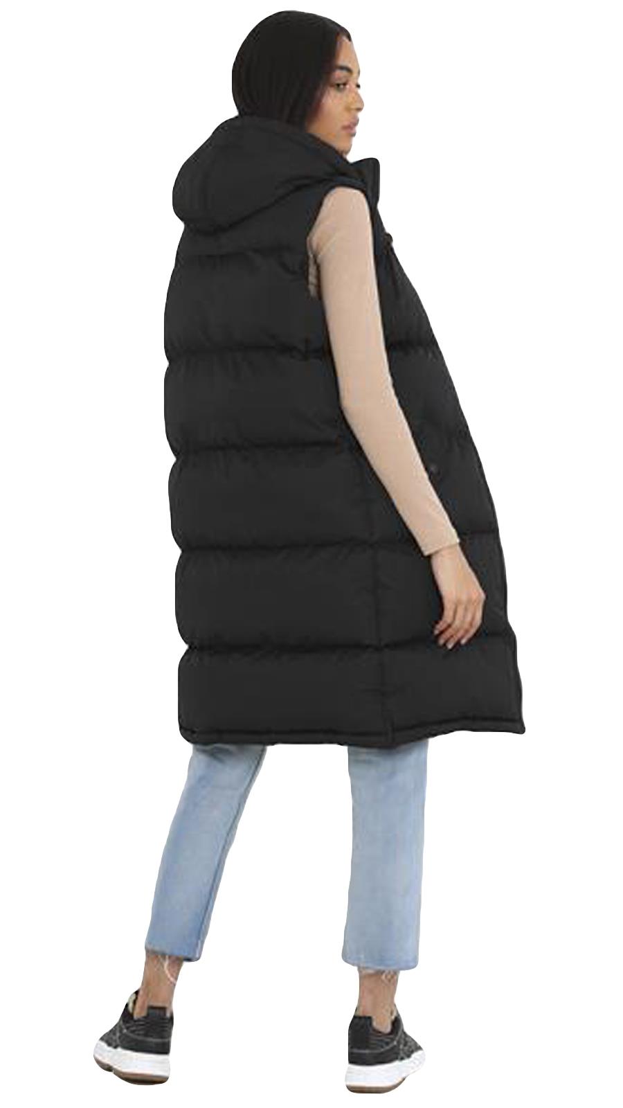 Ladies Hooded Puffer Gilet Jacket Long Line Womens Padded Top Winter Body Warmer - Picture 4 of 15
