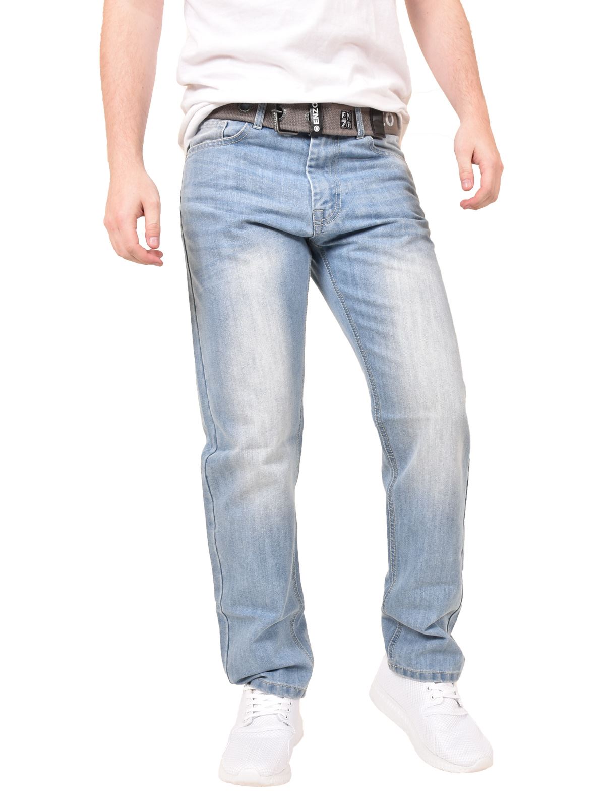 Enzo Uomo Straight Leg Jeans Regular Fit Denim-PANTALONI grande re vita tutti