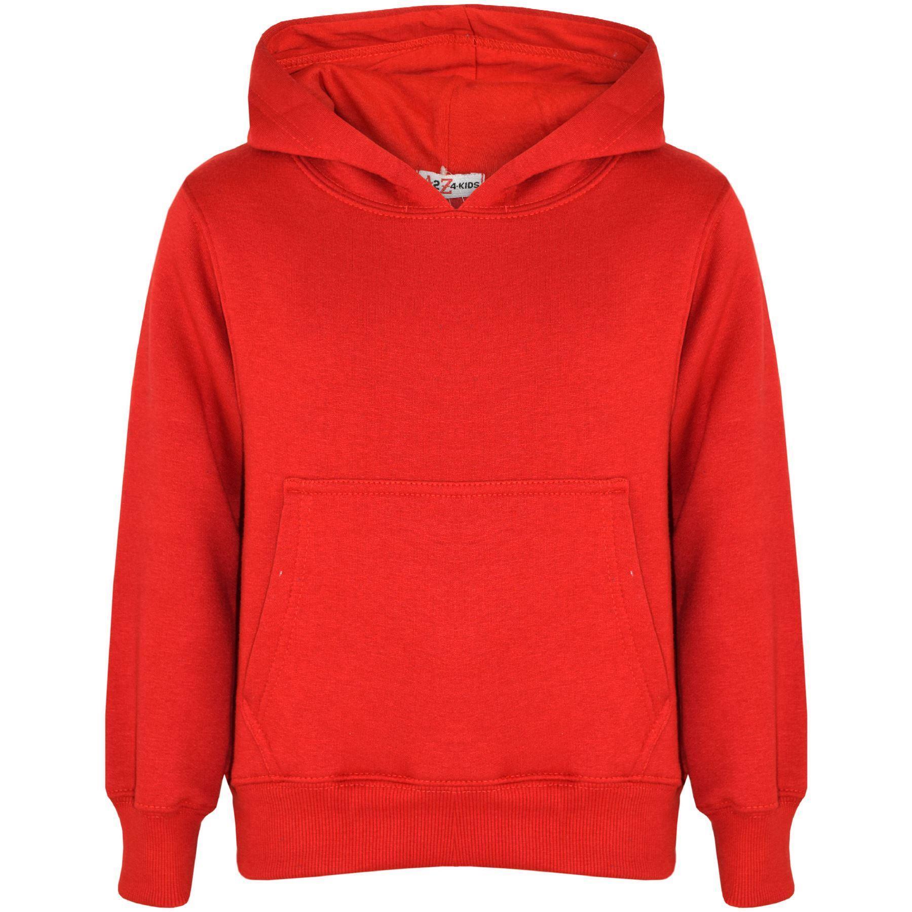 Kids Girls Boys Plain Hooded Jumper Fleece Pullover Hoodie Unisex Sweatshirt - Picture 84 of 128