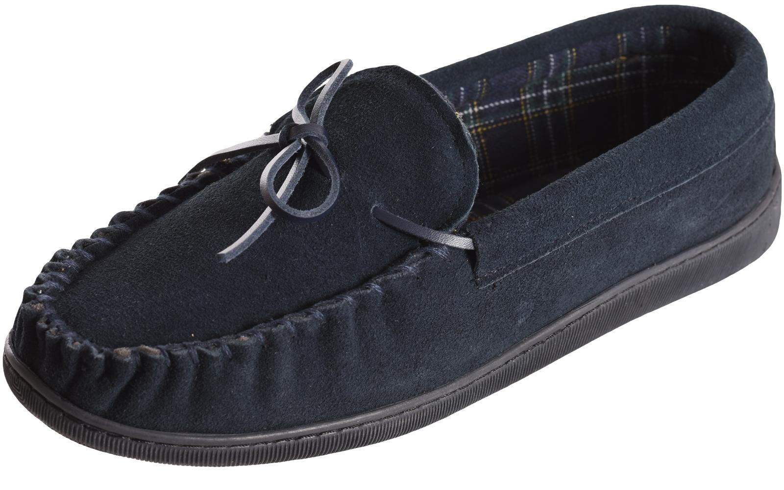 Sleepers Men's Adie Real Suede Moccasin Slippers - Navy Blue, Size 9 US, Rubber Sole