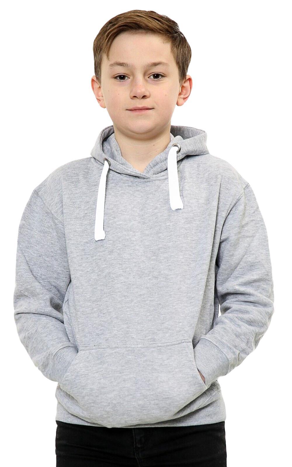 Kids Girls Boys Plain Hooded Jumper Fleece Pullover Hoodie Unisex Sweatshirt - Picture 62 of 128