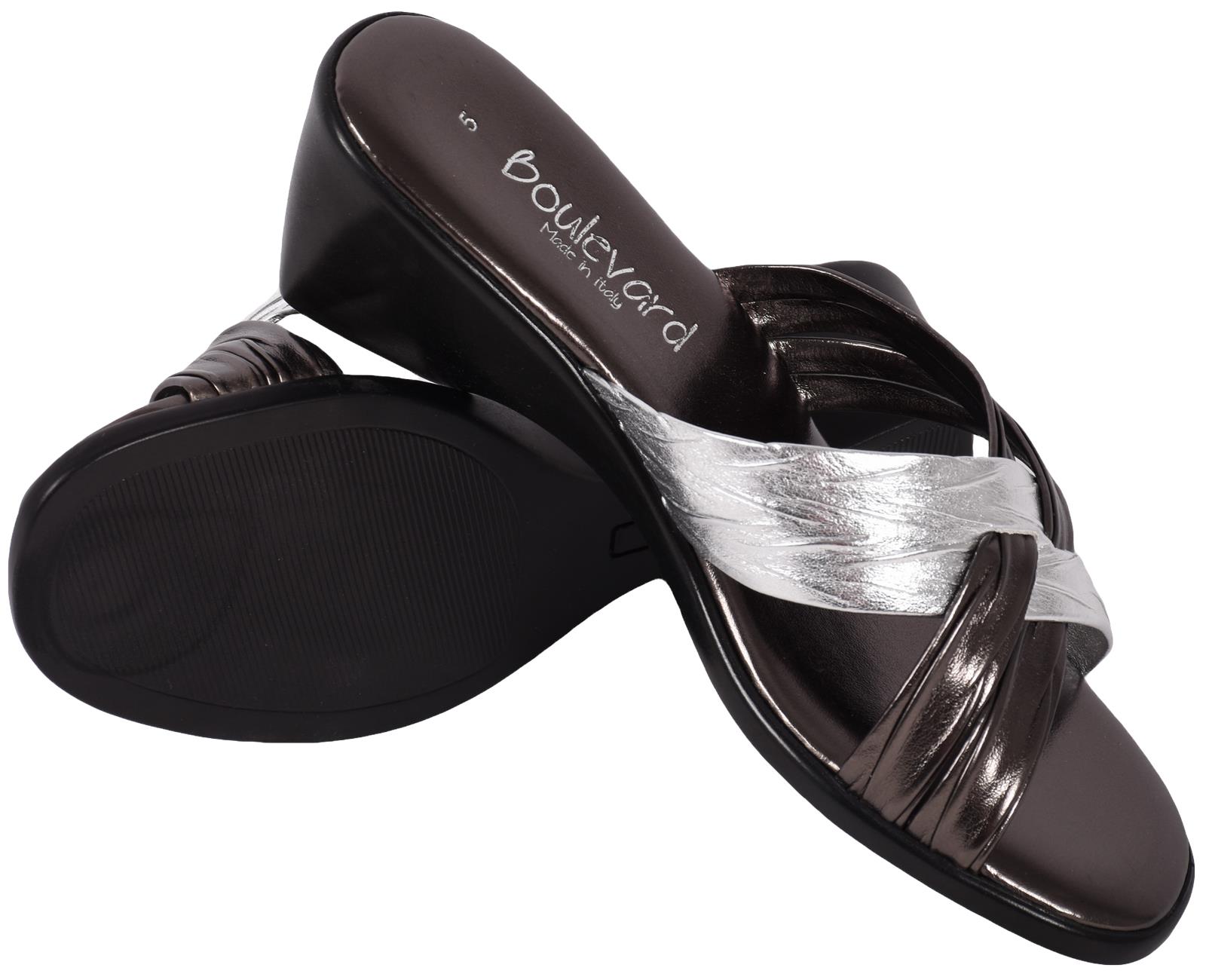 Boulevard Ladies Crossover Mule Sandal Wedge Heel Slip On Padded Socks Size 3-8 - Picture 31 of 40