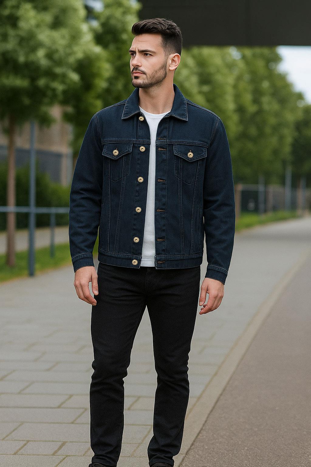 Mens Denim Jacket Classic Trucker Jeans Cotton Jacket Western Style Small To 6XL - Picture 10 of 17