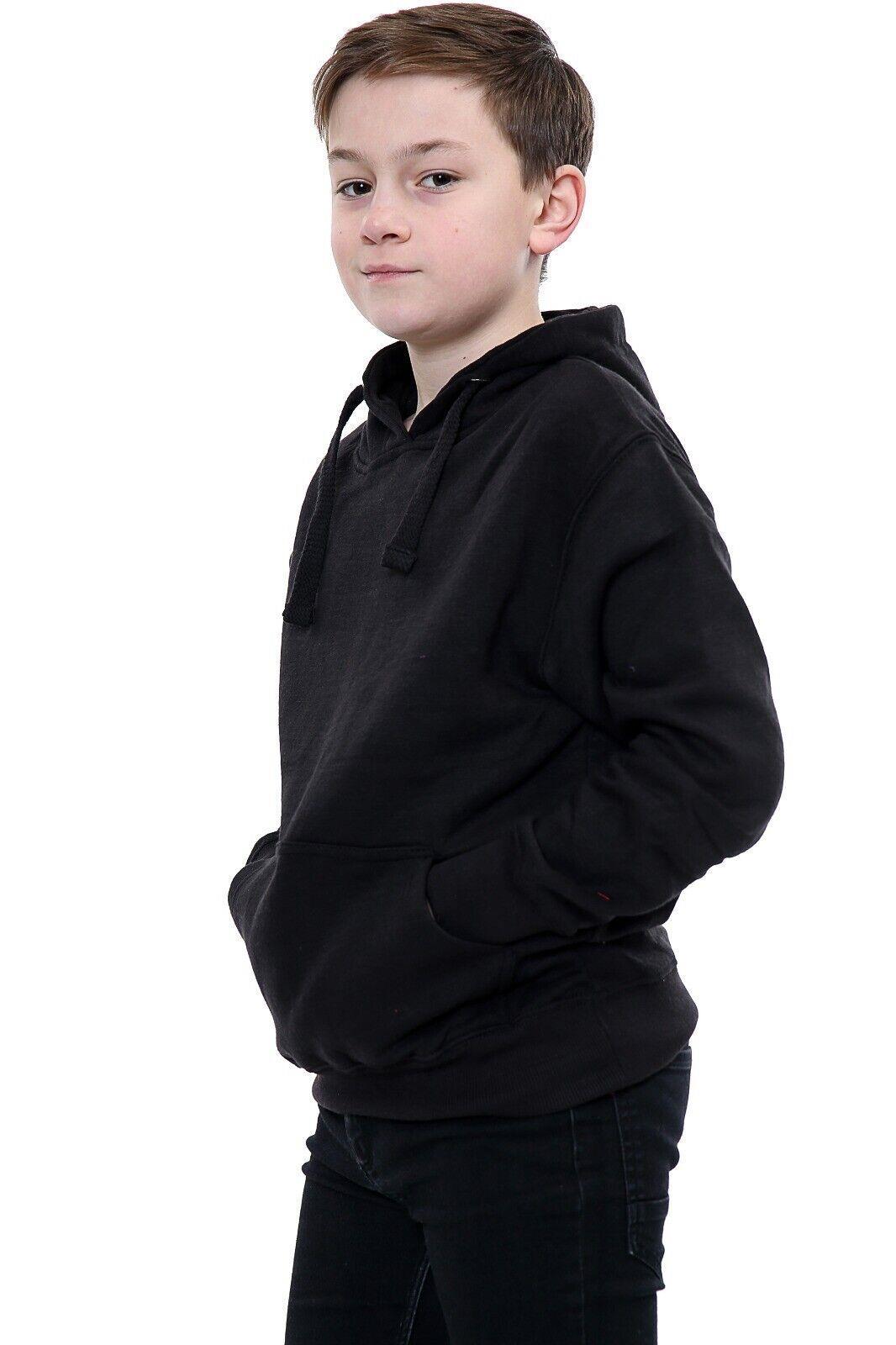 Kids Girls Boys Plain Hooded Jumper Fleece Pullover Hoodie Unisex Sweatshirt - Picture 68 of 128