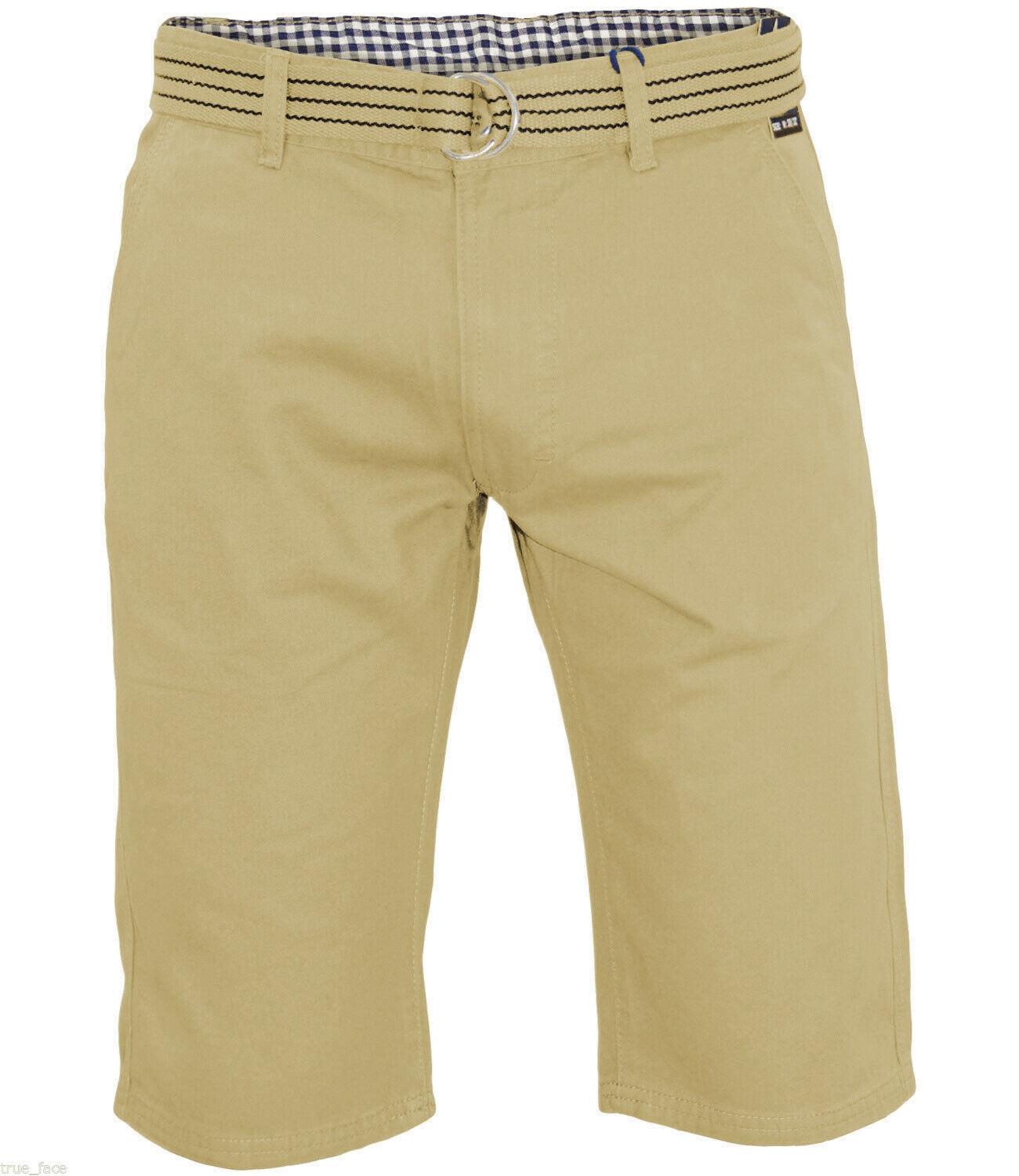 Herren Chino Shorts Freizeit Halb Hose 100% Baumwolle Sommer Jeans Frei Webgürtel - Bild 8 von 79