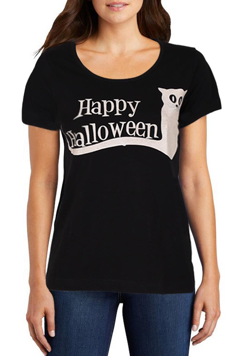 Mujer Halloween Estampado Camiseta Disfraz BRILLA EN LA OSCURIDAD Damas Cuello Redondo Camiseta Top - Imagen 5 de 7