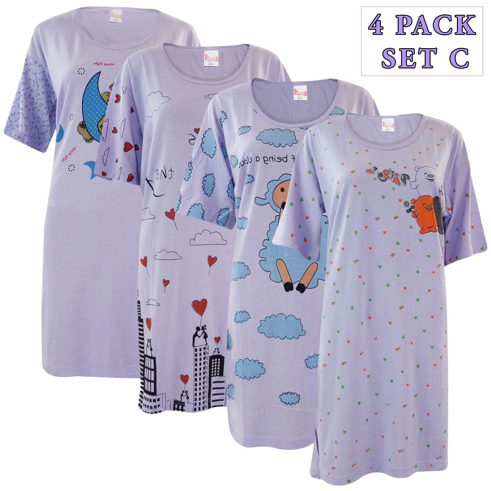 5 Pack Nightdress Nightie Women Cotton Ladies Short Sleeve Nightshirt Nightwear - Picture 43 of 59