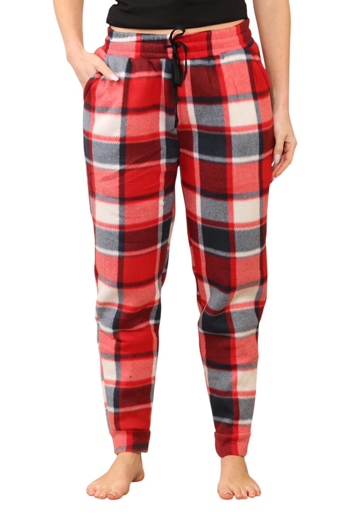 Pantalones de chándal para mujer de franela elásticos con cordón polar a cuadros PJ - Imagen 46 de 48