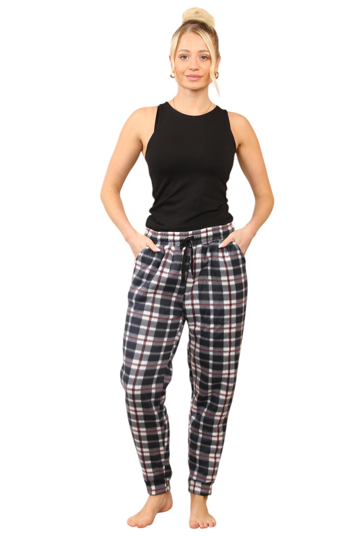 Pantalones de chándal para mujer de franela elásticos con cordón polar a cuadros PJ - Imagen 30 de 48