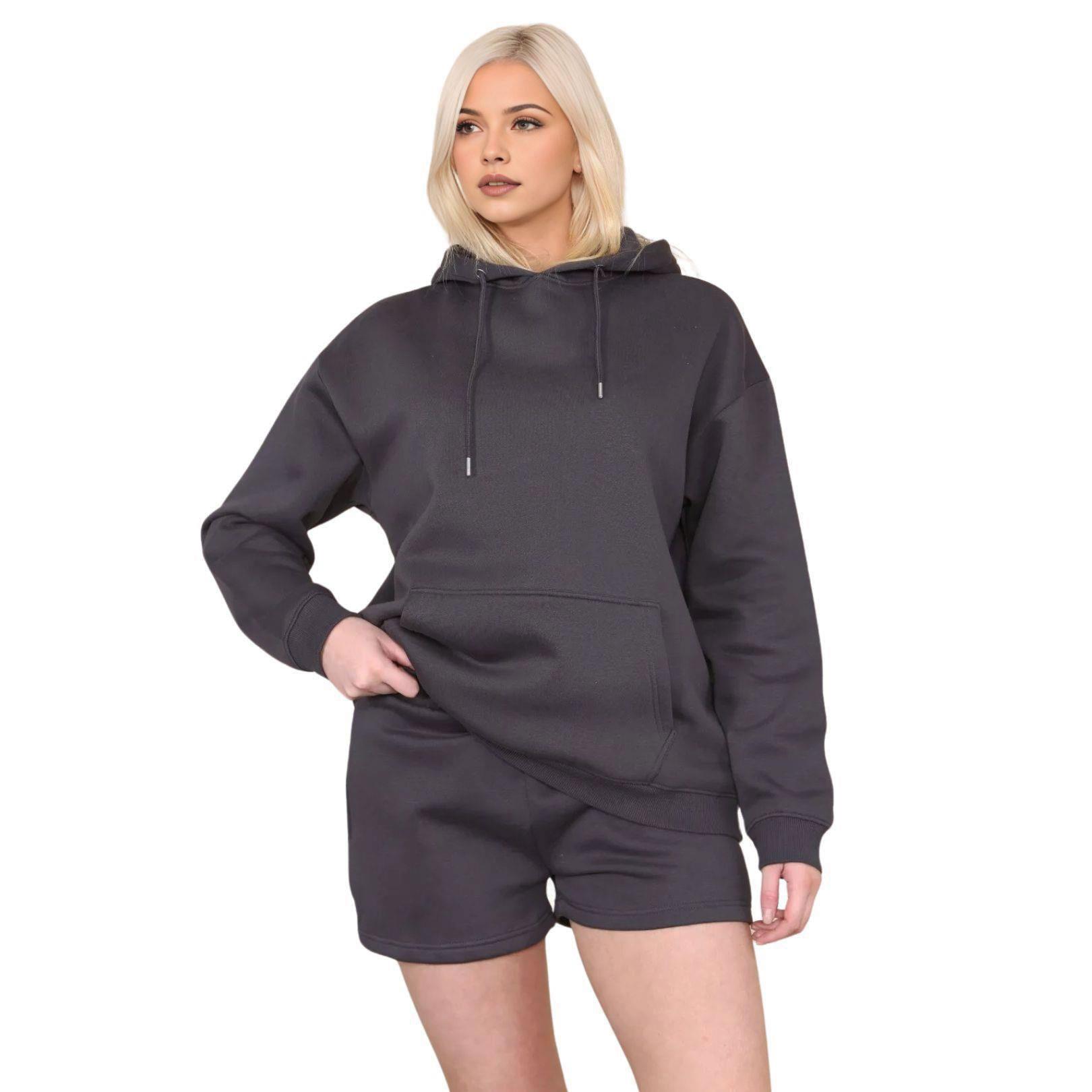 Womens Tracksuit Set Ladies Long Sleeve Lounge Wear Hoodie Fleece Sweat Short - Picture 6 of 20