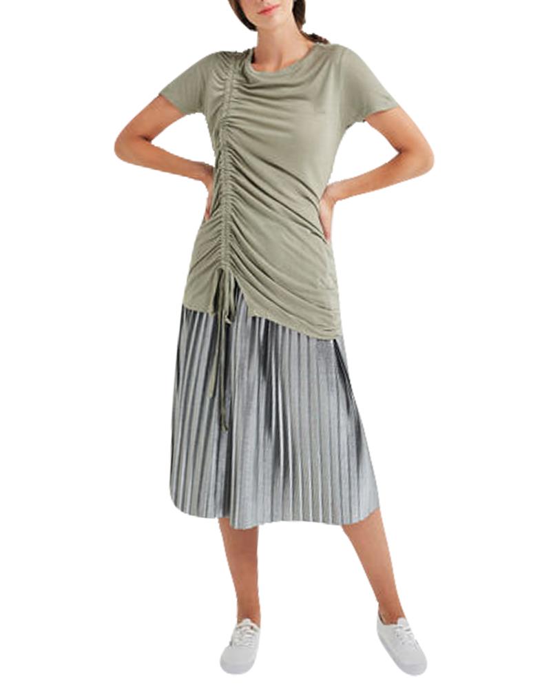 Mujer Verano Camiseta Larga Cordón Liso Mangas Cortas Blusa Informal Camiseta Prendas para el torso - Imagen 21 de 24