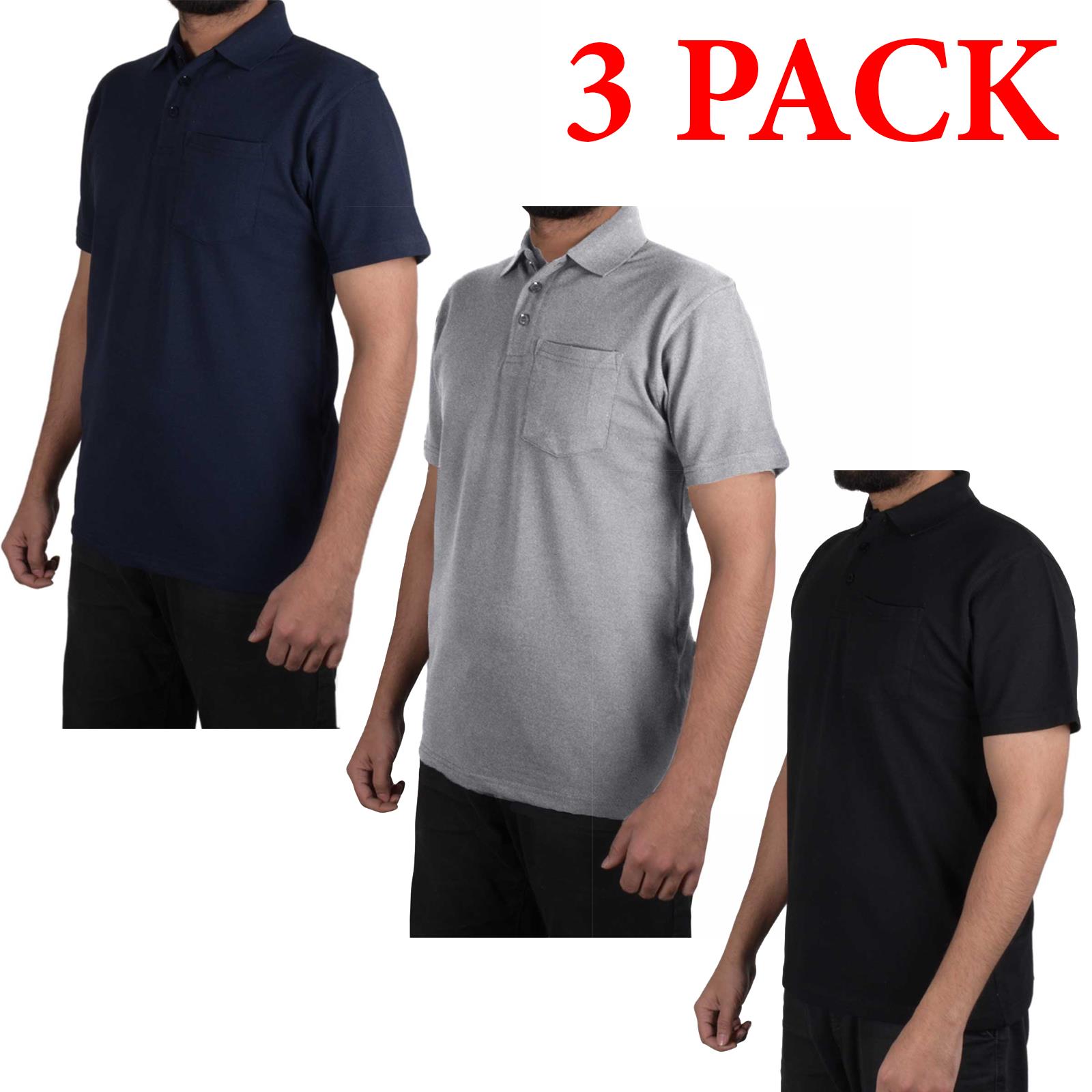 Mens Polo Shirts Casual Work T Shirt Pocket Plain Pique Classic Short Sleeve Tee - Picture 2 of 10
