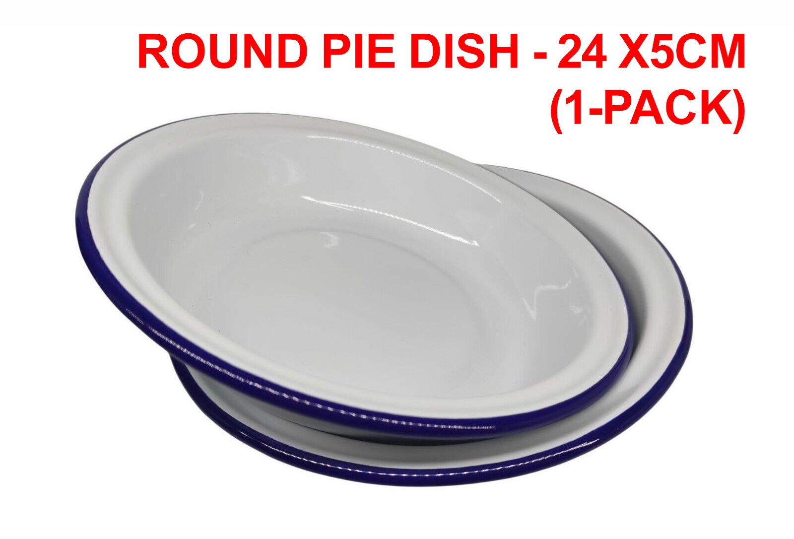 Falcon Enamel Round Pie Dish - White with Blue Rim, Oven & Dishwasher Safe - Picture 38 of 91