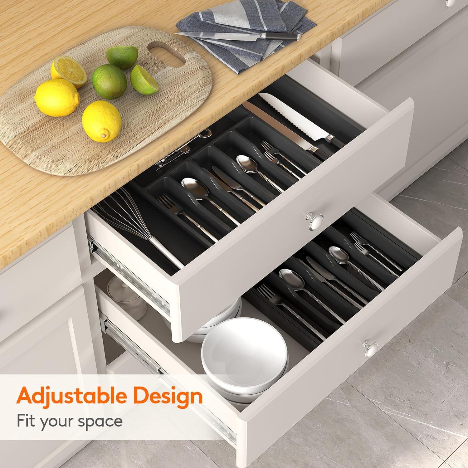 Bandeja organizadora de cubiertos expandible de plástico ajustable cajón de cocina caja de almacenamiento - Imagen 8 de 16