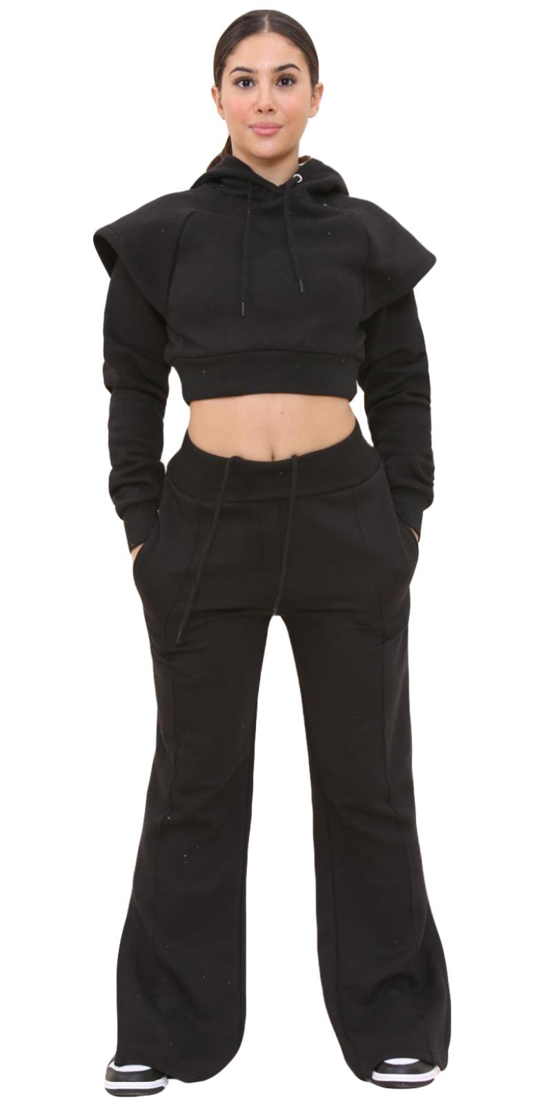Ladies Fashion  Crop Hoodie Women Long Sleeve Fleece Two-Piece Jogging Tracksuit