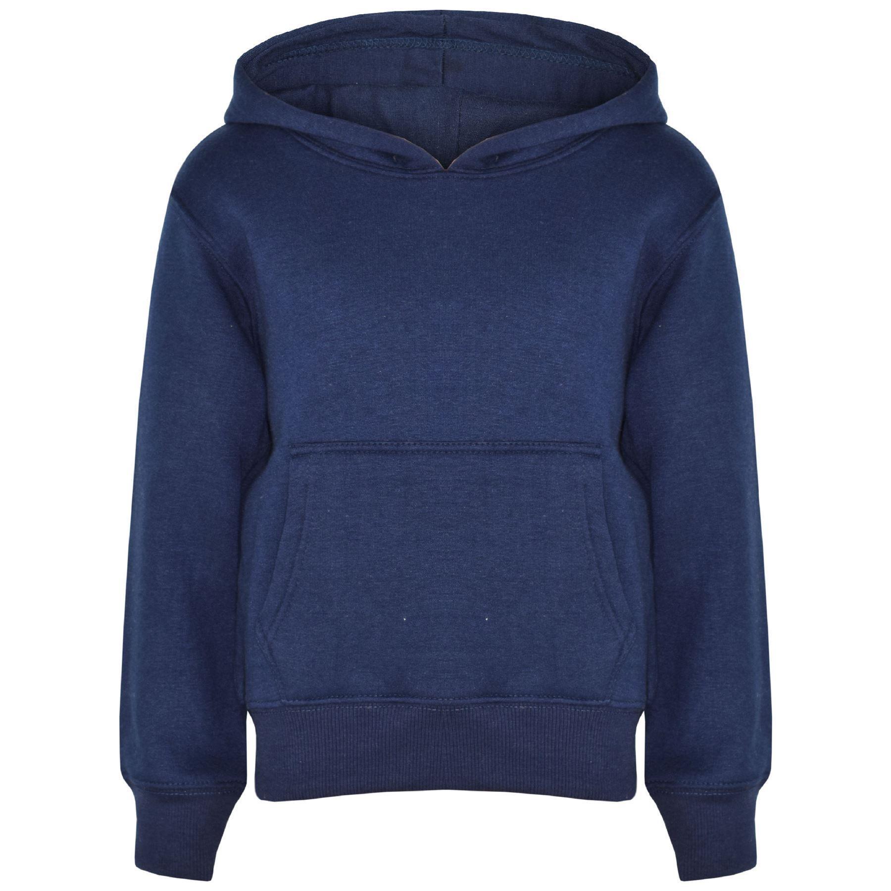 Kids Girls Boys Plain Hooded Jumper Fleece Pullover Hoodie Unisex Sweatshirt - Picture 72 of 128