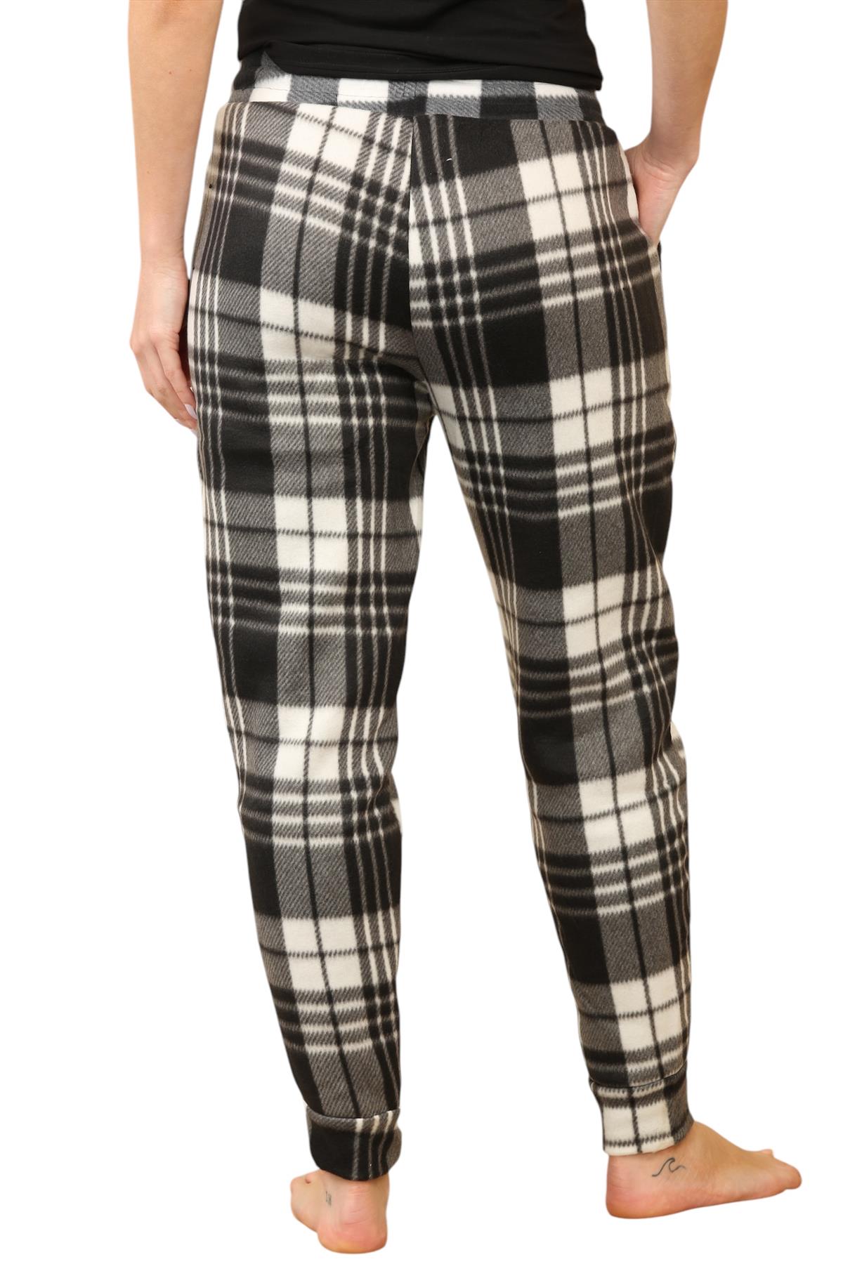 Pantalones de chándal para mujer de franela elásticos con cordón polar a cuadros PJ - Imagen 19 de 48