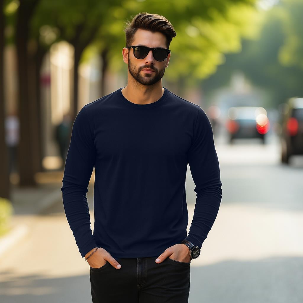 Mens 3 Pack Long Sleeve T-Shirts Cotton Blend Crew Neck Black Navy Grey S–XL Tee - Picture 9 of 15