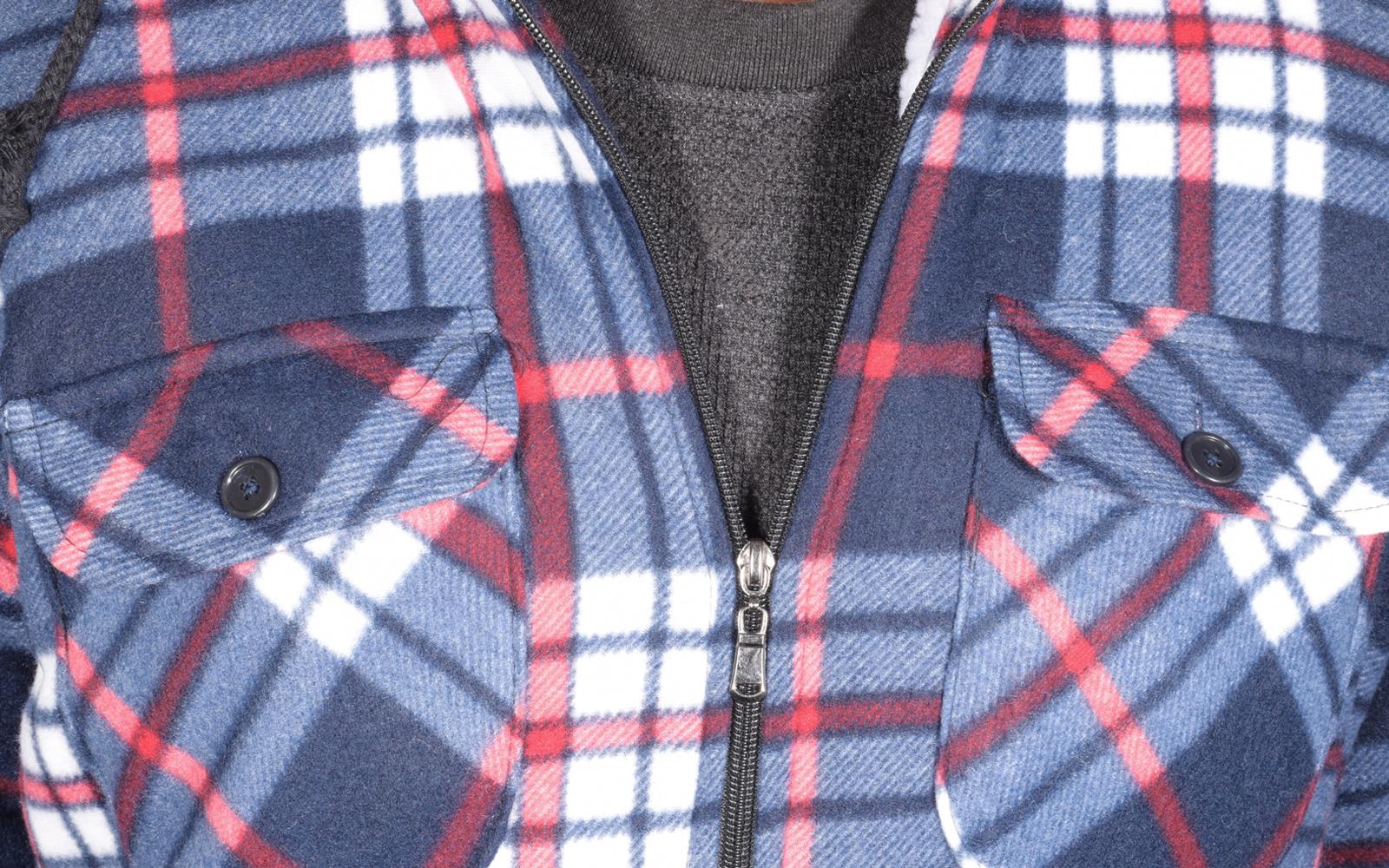 Camisa acolchada para hombre Sherpa forrada de piel leñador chaqueta de trabajo gruesa informal sudadera con capucha - Imagen 32 de 48