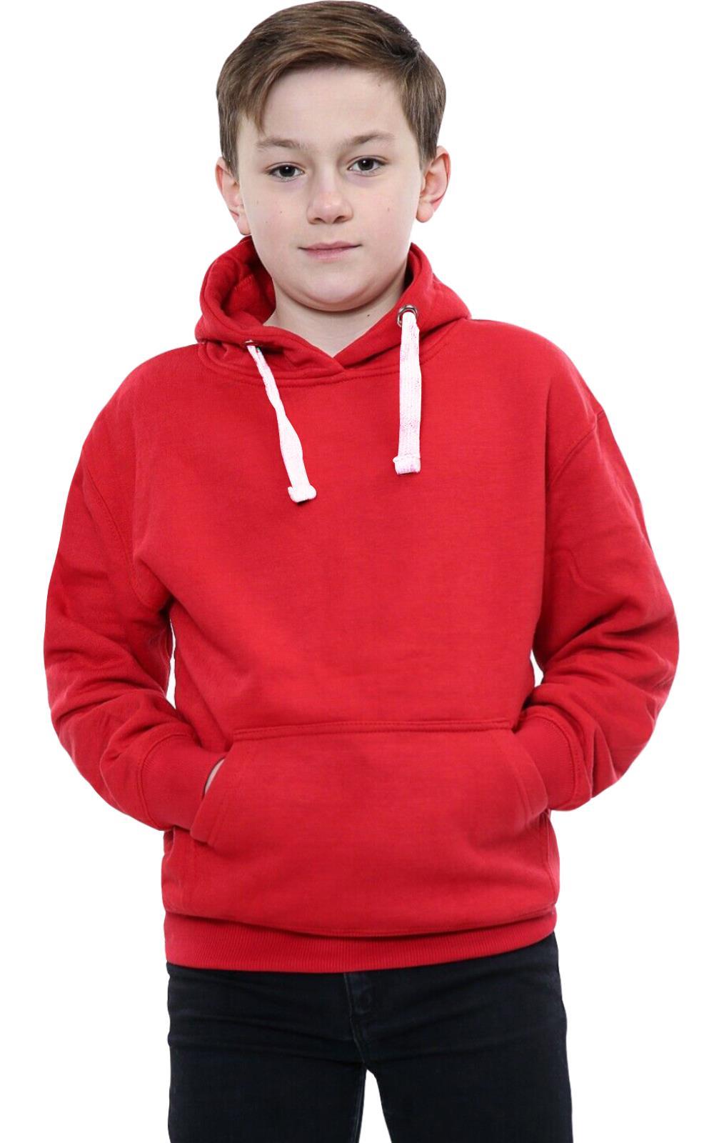 Kids Girls Boys Plain Hooded Jumper Fleece Pullover Hoodie Unisex Sweatshirt - Picture 54 of 128