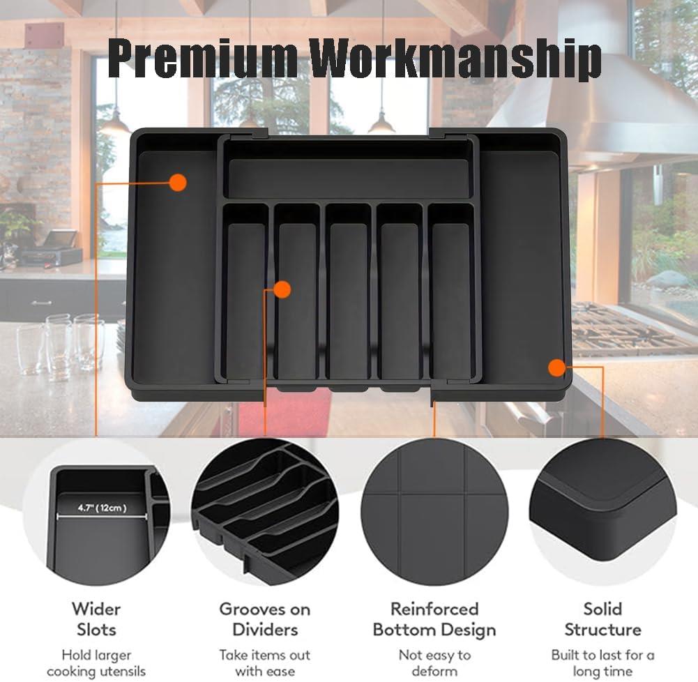 Bandeja organizadora de cubiertos expandible de plástico ajustable cajón de cocina caja de almacenamiento - Imagen 2 de 16