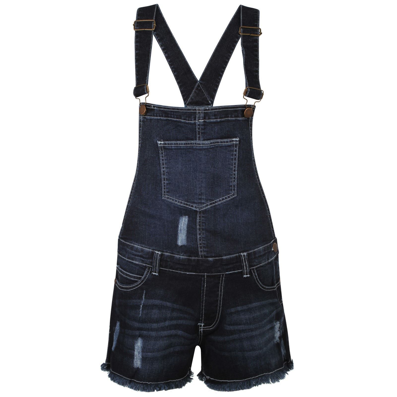 Damas Dungaree Pantalones Cortos Elásticos Pantalones Calientes Una Pieza Mujer Traje de Juego Reino Unido - Imagen 3 de 9