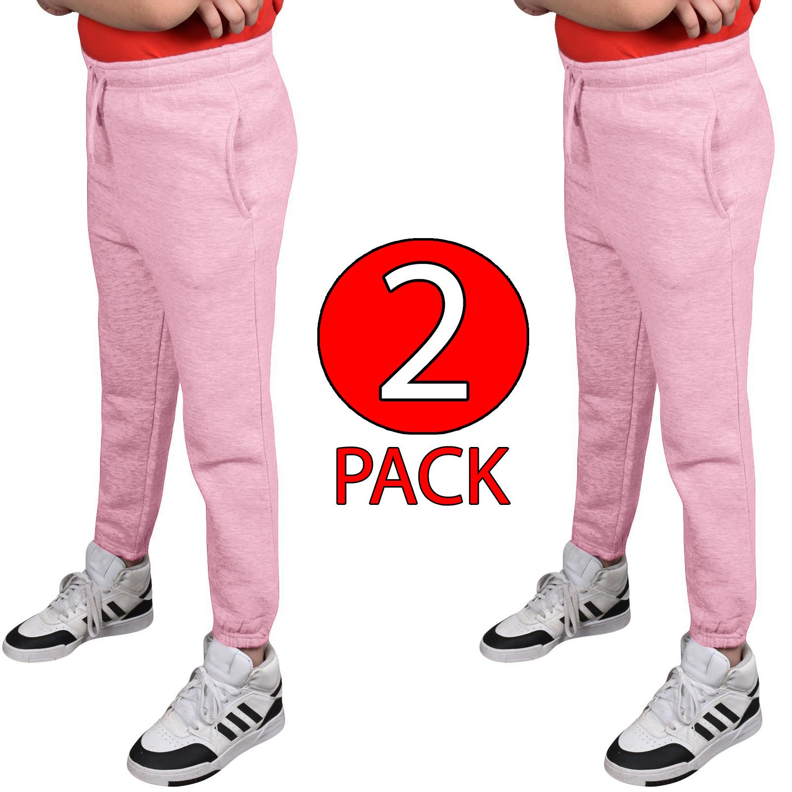 Jogging Bottoms Pack of 2 Kids Boys Girls Warm Fleece PE Plain Tracksuit Joggers - Picture 37 of 62