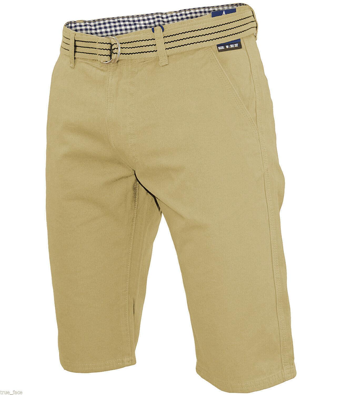 Herren Chino Shorts Freizeit Halb Hose 100% Baumwolle Sommer Jeans Frei Webgürtel - Bild 7 von 79