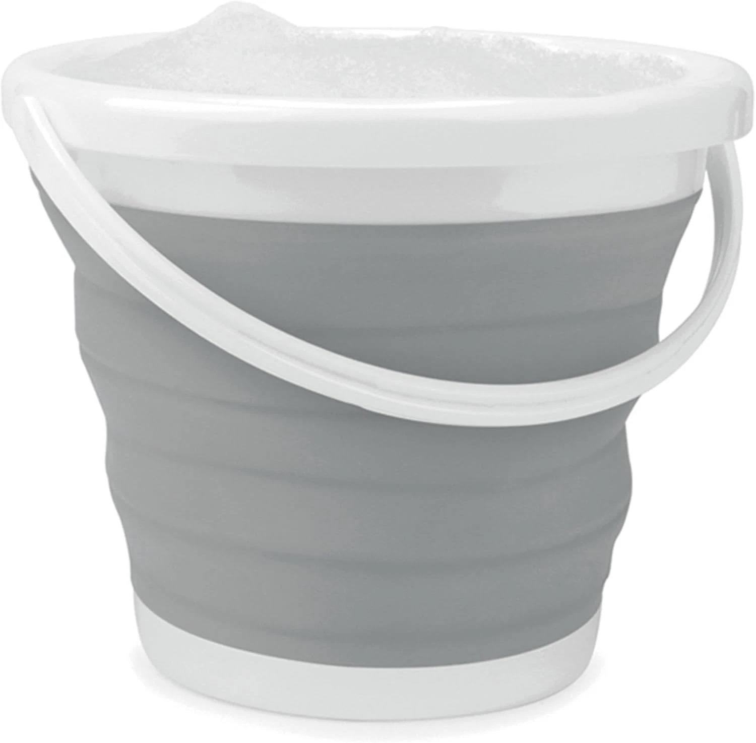 10L Collapsible Bucket Foldable Grey-White Silicone with Handle Camping Kitchen - Picture 17 of 24