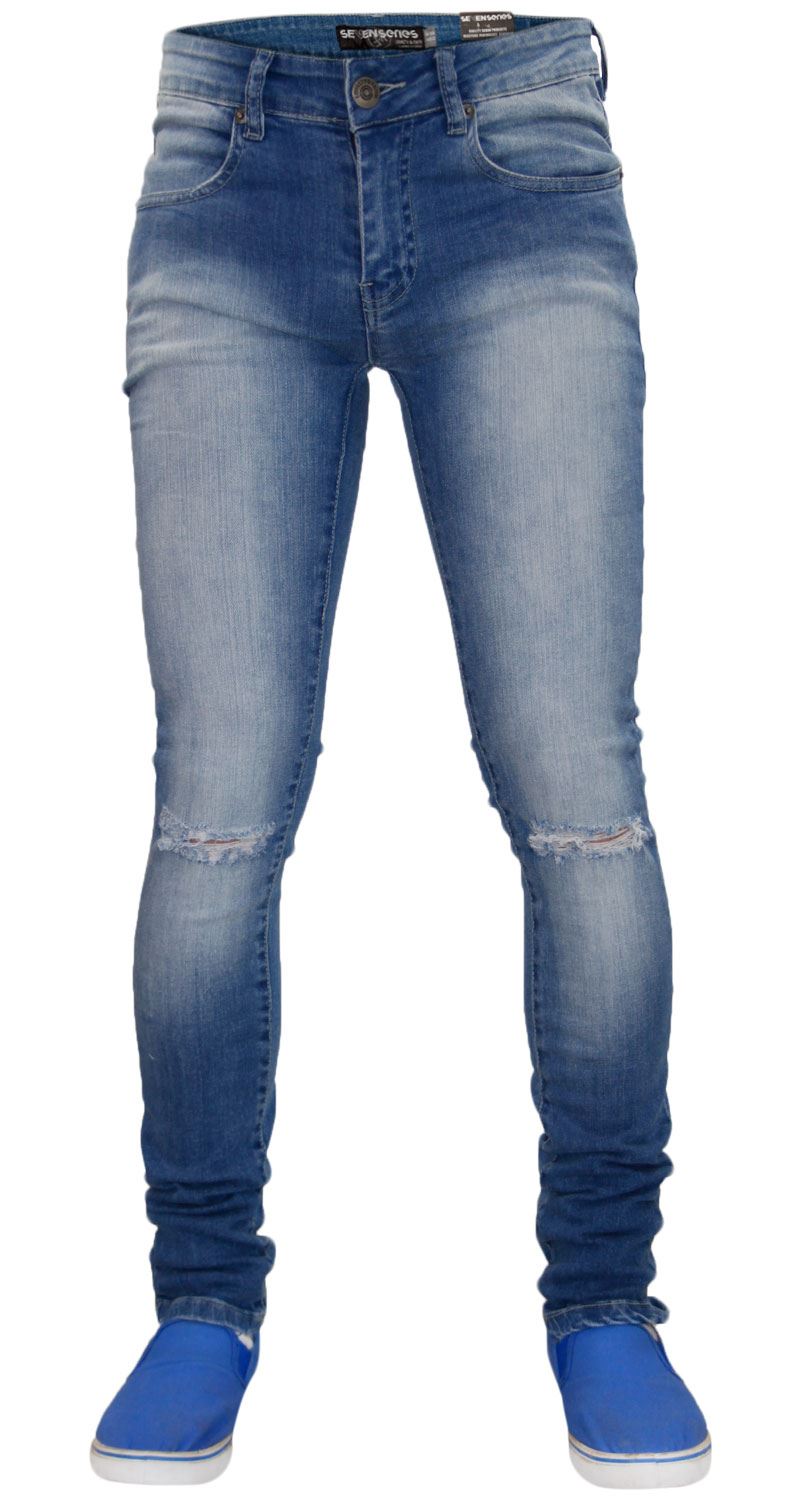 Mens Super Skinny Stretch Jeans Ripped Slim Fit Denim Pants Trouser Size 32-38