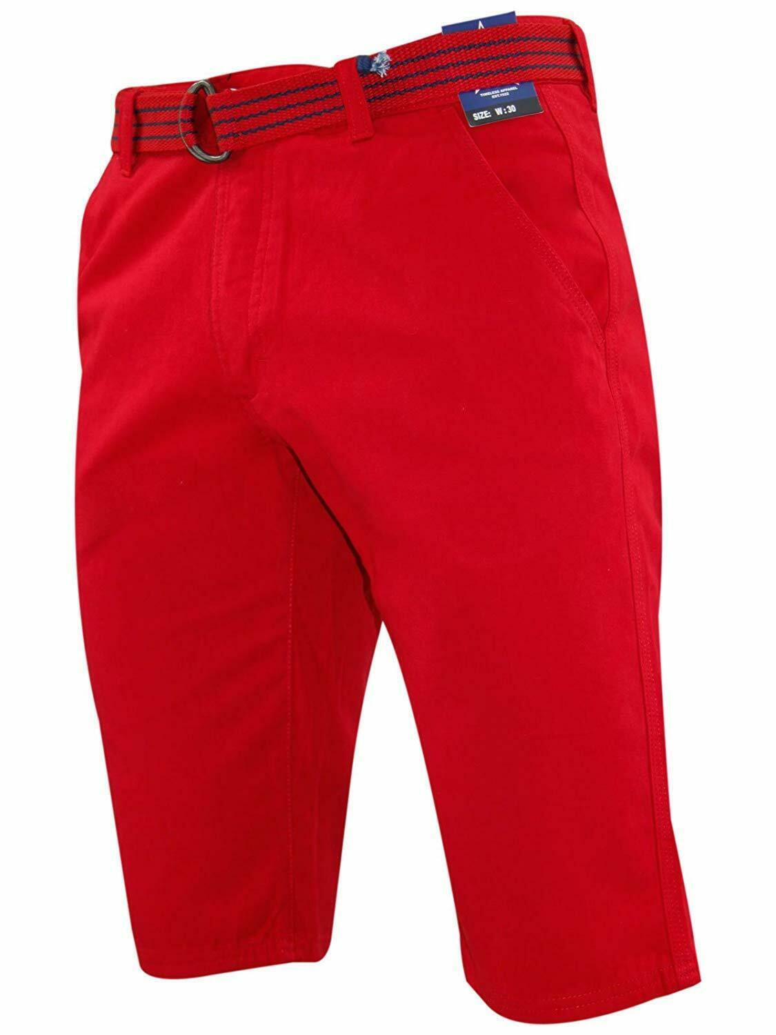 Herren Chino Shorts Freizeit Halb Hose 100% Baumwolle Sommer Jeans Frei Webgürtel - Bild 66 von 79