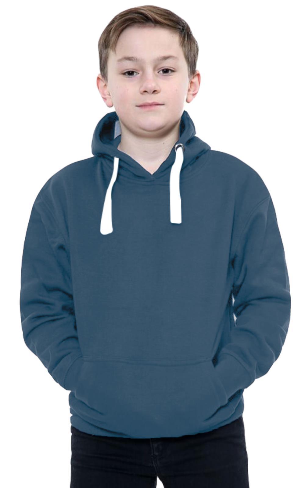 Kids Girls Boys Plain Hooded Jumper Fleece Pullover Hoodie Unisex Sweatshirt - Picture 60 of 128