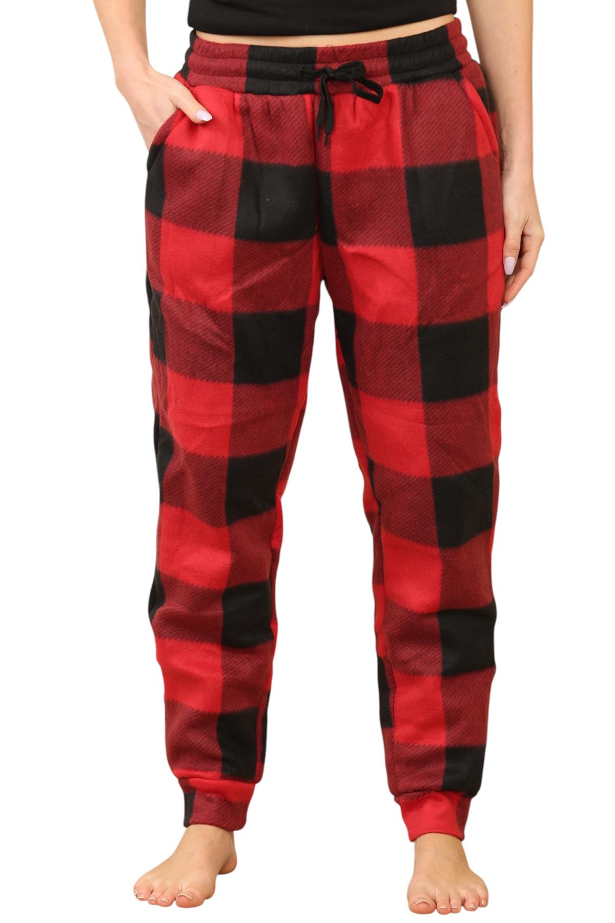 Pantalones de chándal para mujer de franela elásticos con cordón polar a cuadros PJ - Imagen 39 de 48