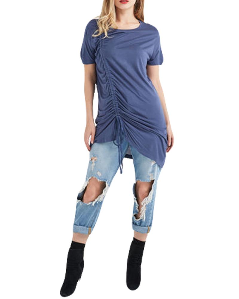 Mujer Verano Camiseta Larga Cordón Liso Mangas Cortas Blusa Informal Camiseta Prendas para el torso - Imagen 17 de 24