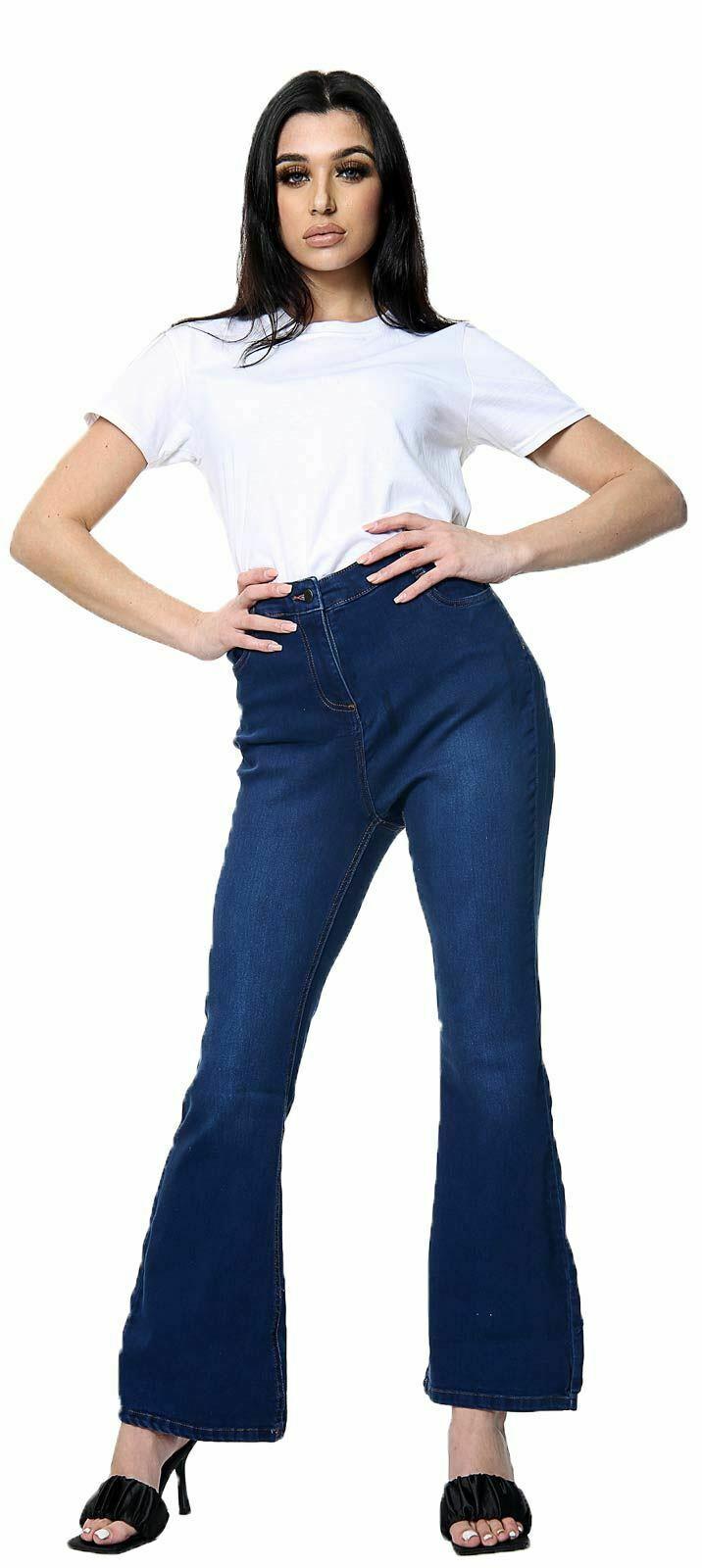 Pantalones de mezclilla para mujer Bootcut elásticos tiro medio acampanados pantalones largos pantalones talla 6-30 - Imagen 16 de 62