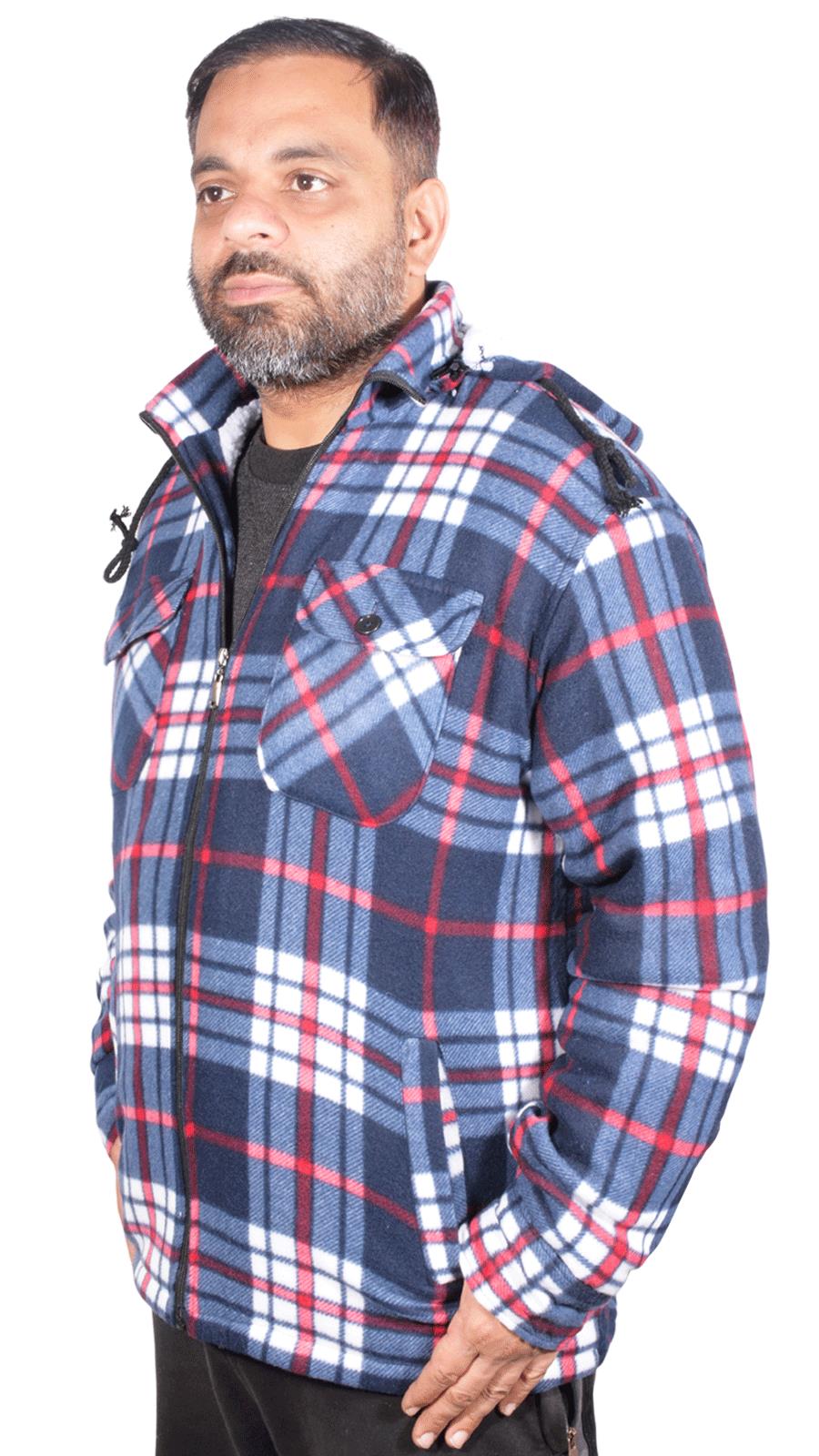 Camisa acolchada para hombre Sherpa forrada de piel leñador chaqueta de trabajo gruesa informal sudadera con capucha - Imagen 30 de 48