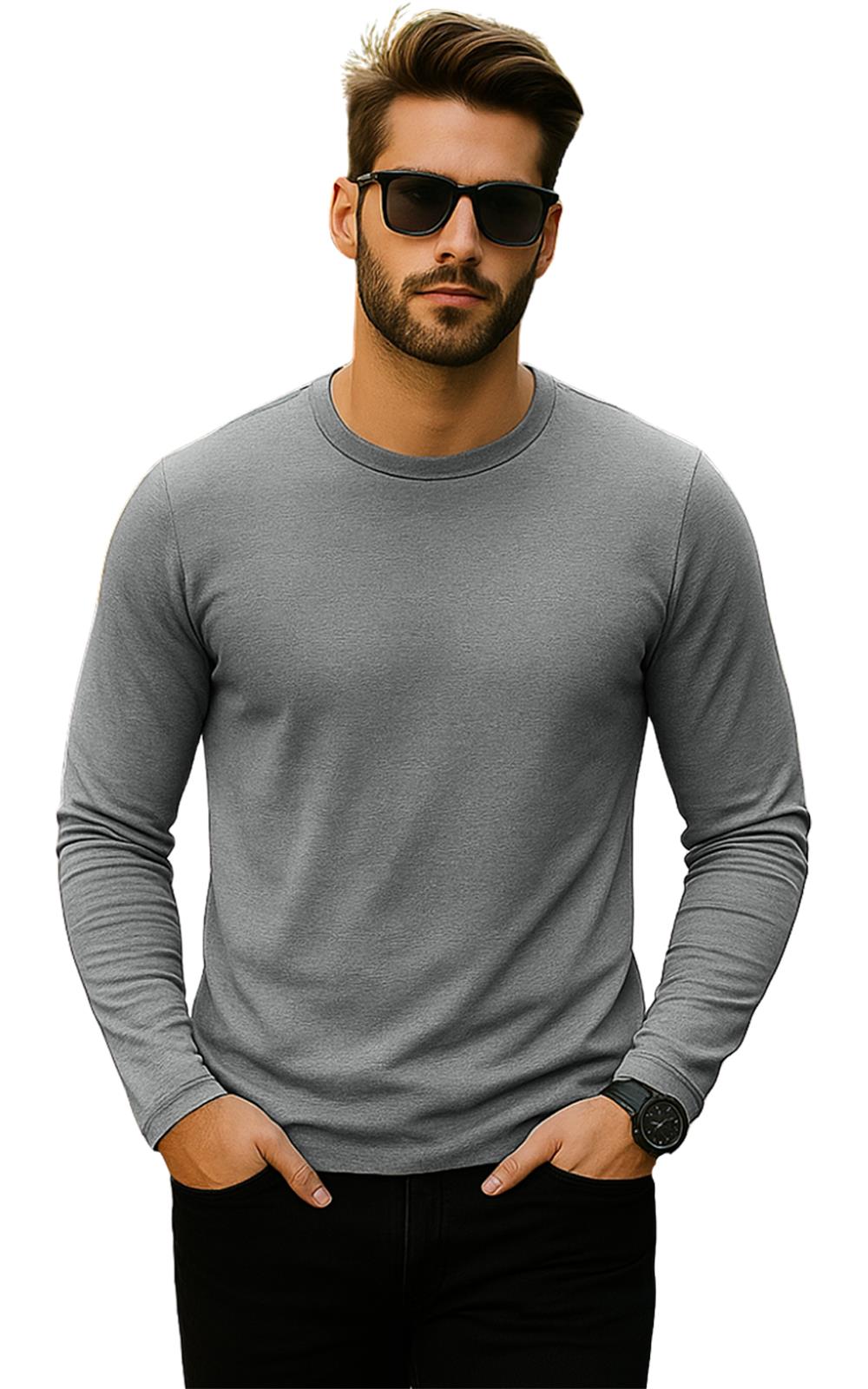 Mens 3 Pack Long Sleeve T-Shirts Cotton Blend Crew Neck Black Navy Grey S–XL Tee - Picture 12 of 15
