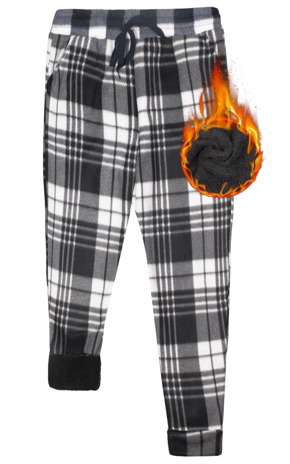 Pantalones de chándal para mujer de franela elásticos con cordón polar a cuadros PJ - Imagen 14 de 48