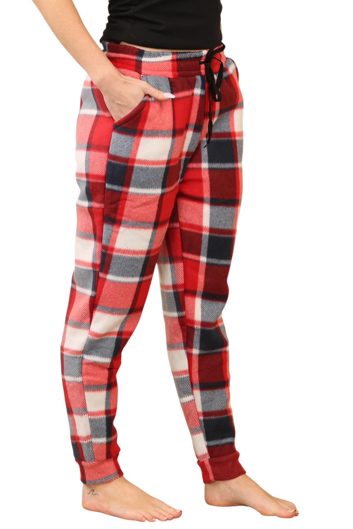 Pantalones de chándal para mujer de franela elásticos con cordón polar a cuadros PJ - Imagen 47 de 48