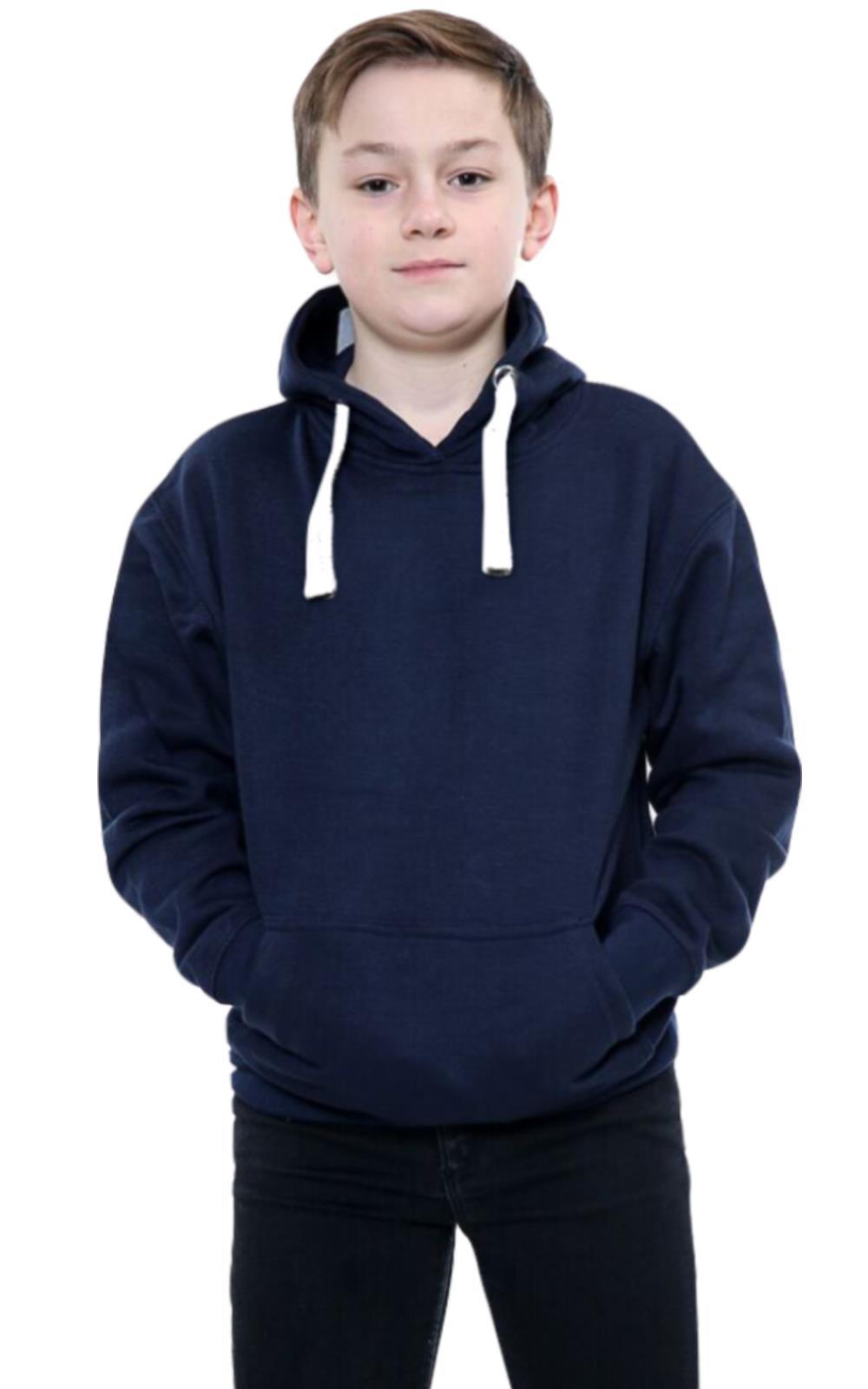 Kids Girls Boys Plain Hooded Jumper Fleece Pullover Hoodie Unisex Sweatshirt - Picture 58 of 128