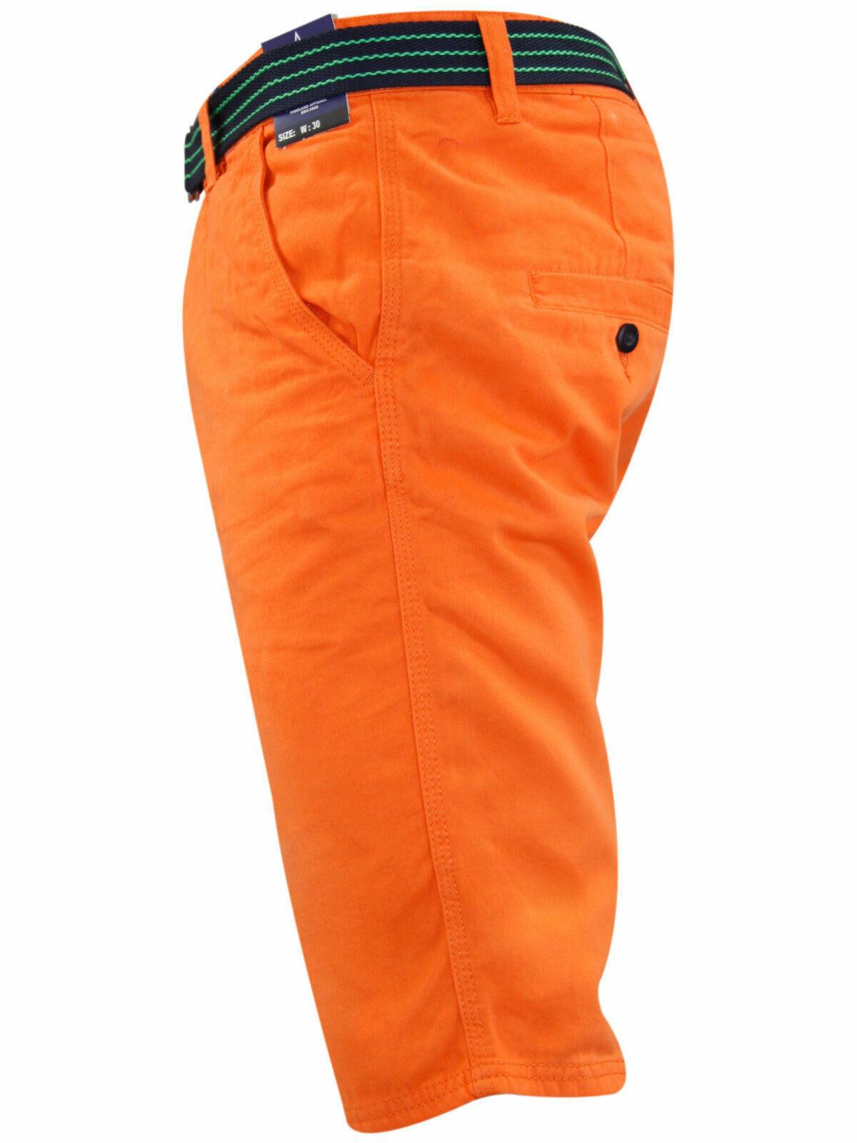Herren Chino Shorts Freizeit Halb Hose 100% Baumwolle Sommer Jeans Frei Webgürtel - Bild 5 von 79