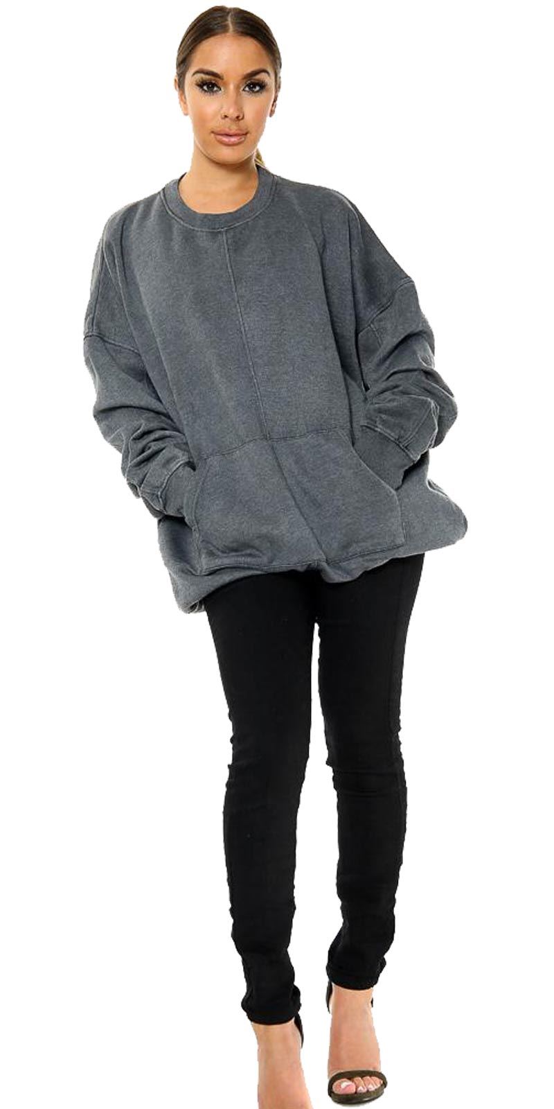 Ladies Sweatshirts Jumper Oversize Baggy Loose Long Sleeve Sweater Top