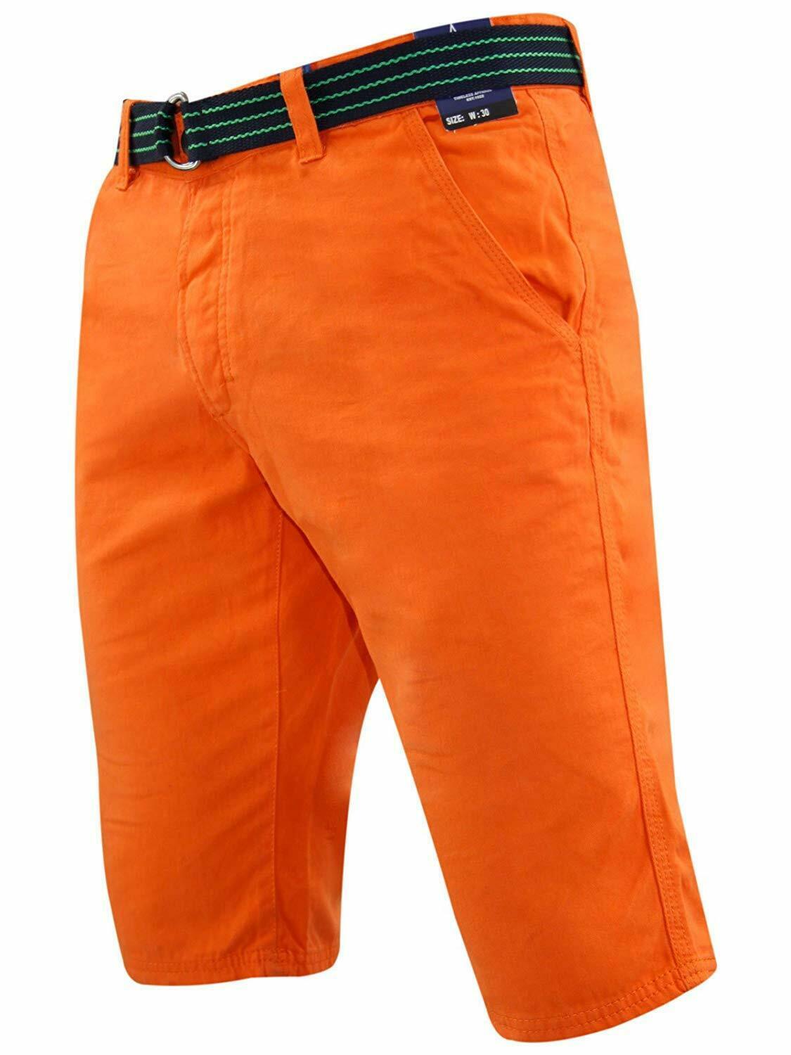 Herren Chino Shorts Freizeit Halb Hose 100% Baumwolle Sommer Jeans Frei Webgürtel - Bild 4 von 79