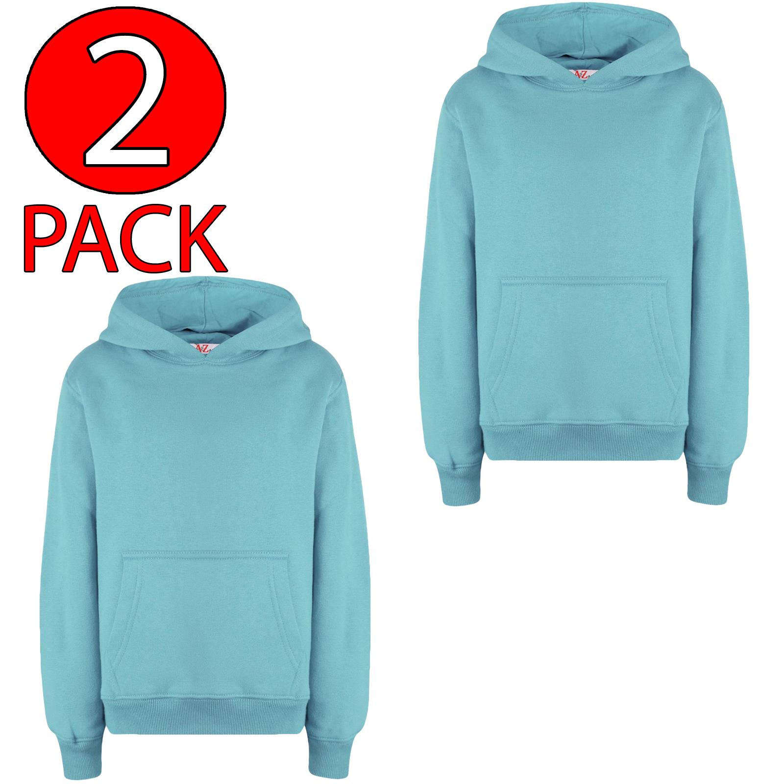 Kids Girls Boys Plain Hooded Jumper Fleece Pullover Hoodie Unisex Sweatshirt - Picture 87 of 128