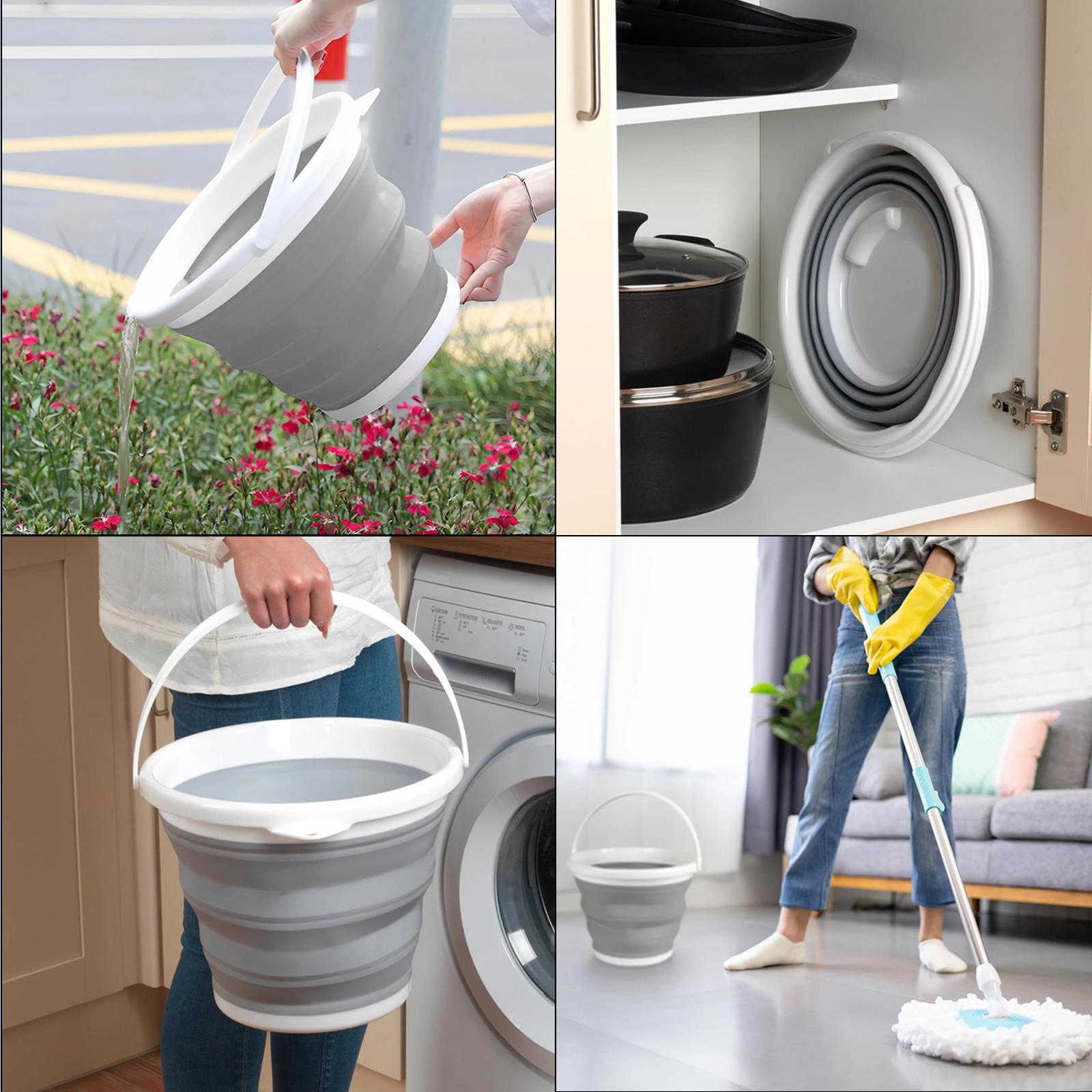 10L Collapsible Bucket Foldable Grey-White Silicone with Handle Camping Kitchen - Picture 24 of 24
