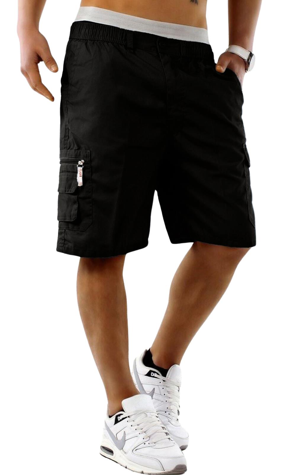 Mens Cargo Combat Plain Shorts Multi Pocket Elasticated Waist Lightweight M-3XL