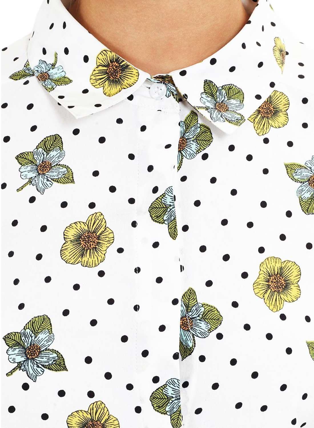 Womens Long Sleeve Floral Shirt Ladies Collar Blouse Dot Casual Work T-Shirt Top - Picture 22 of 22