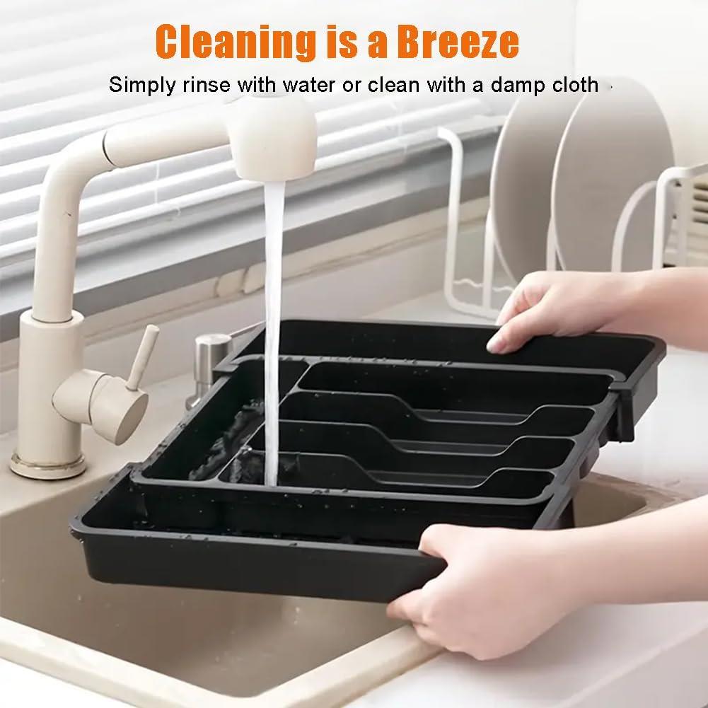 Bandeja organizadora de cubiertos expandible de plástico ajustable cajón de cocina caja de almacenamiento - Imagen 7 de 16